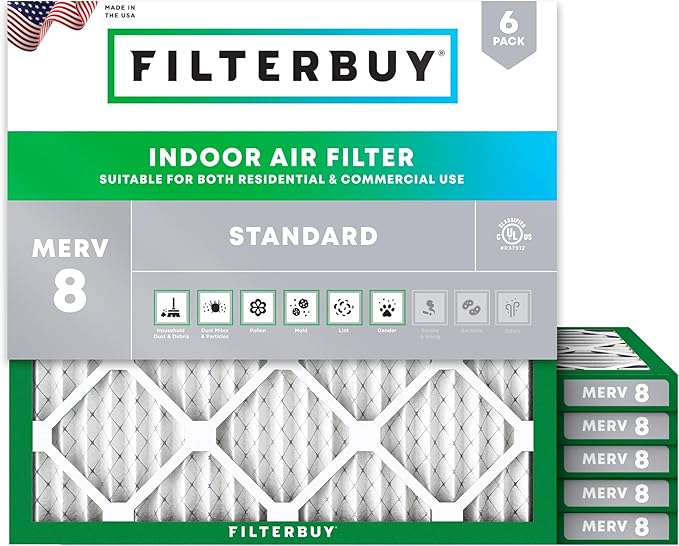 Filterbuy 11.25x11.25x1 Air Filter MERV 8 Essential Dust & Allergy Defense