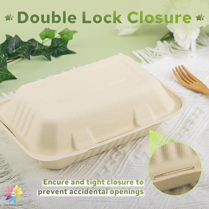 Mat Board Center Compostable Clamshell 9x6x3 Inch Hamburger 250 Count