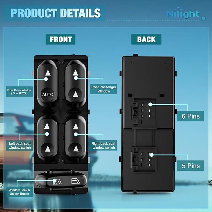 Nilight Power Master Window Switch Compatible with 2002 2003 2004 Ford F250 F350 F450 F550 Excursion 2002-2003 Explorer 2002-2006 Mercury Grand Marquis Mountaineer Replacement Button Windows Switches