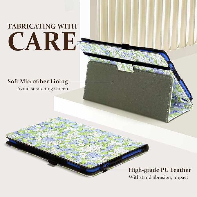 Fancity Case for Kindle Fire HD 10/10 Plus 13th/11th Generation 2023/2021 | Premium PU Leather Protective Case with Adjustable Angles Auto Wake/Sleep Hand Strap for Fire HD 10/10 Plus Black Floral