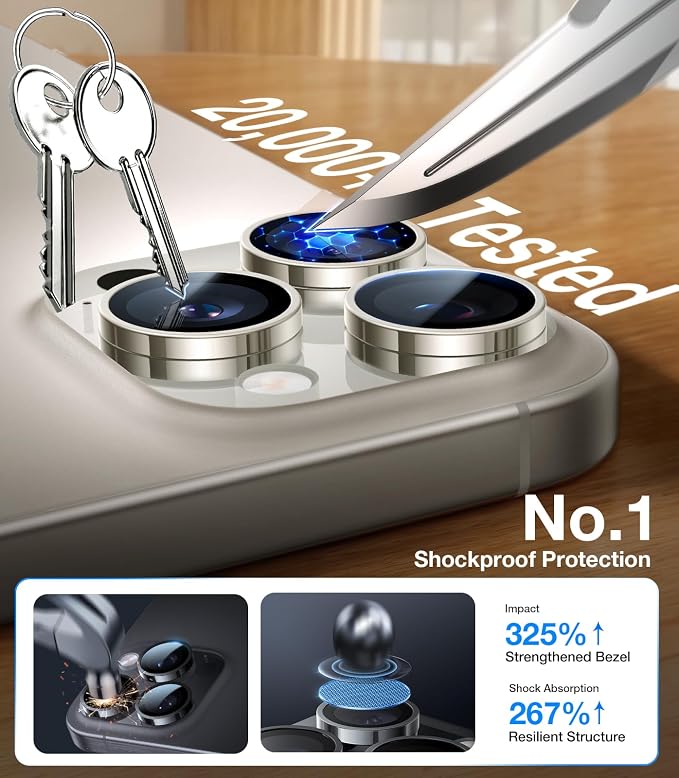 UltraGlass for iPhone 16 Pro Max/16 Pro Camera Lens Protector [NO.1 Military Grade Shatterproof] iPhone 16 Pro Max Camera Protector 16 Pro Lens Cover [Longest Durable] Easy Install Black Titanium