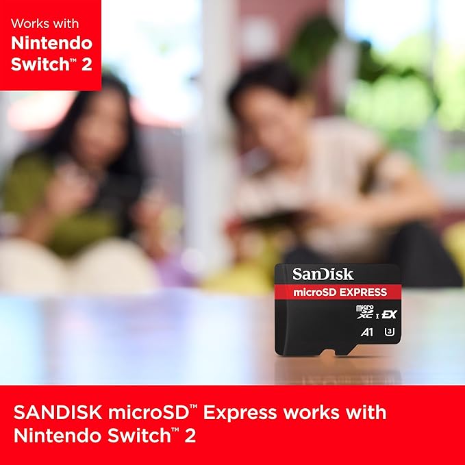 SanDisk 128GB microSD Express Card - Works with Nintendo-Switch 2, Up to 880MB/s Read, Up to 480MB/s Write, 100MB/s Sustained Write, U3, C10 - SDSQXFN-128G-GN4NN