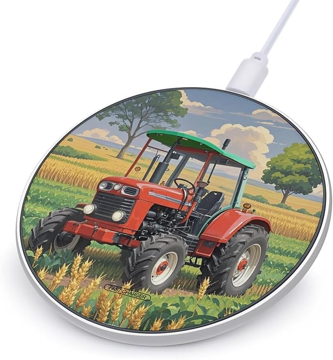 Tractor Theme Wireless Charger 10W Portable Fast Wireless Charging Pad Compatible with Phone Slim Charging Station Lightweight Charger Mat Charging Block for Travel Home Office