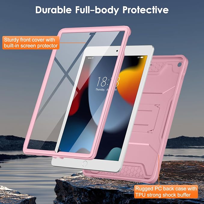 DTTO Case for for iPad 9th/8th/7th Generation 10.2-inch Black | Durable Shockproof Protective Cover Built-in Screen Protector &amp Kickstand Corner Protection