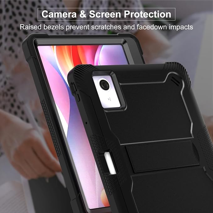 for Lenovo Idea Tab 11 Case 2025/K11 Gen2/Moto Pad 60 Neo 11 Inch 3-in-1 Shockproof Cover w/Pen Holder Soft Silicone &amp Hard PC Horizontal Foldable Stand Screenless Front No Stylus (Black)