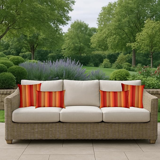 RSH DECOR: Sunbrella Square Throw Pillows Set of 2 | 17" x 17" | Water and Fade-Resistant Performance Fabric | Outdoor Pillow Covers with Down-Alternative Inserts | Astoria Sunset