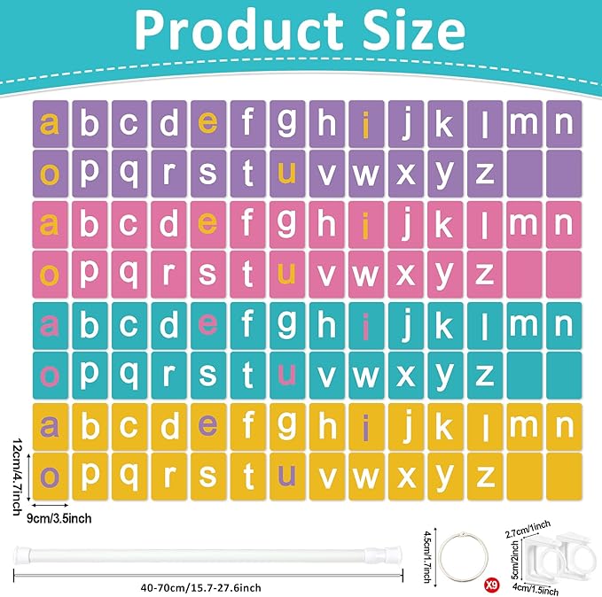 Colorful CVC Word Builder with 117 Alphabet Flash Cards Phonics, Adjustable CVCC & CCVC Flip Charts with Holder Spelling Game Bulletin Board Letters for Home Wall Decor Supplies