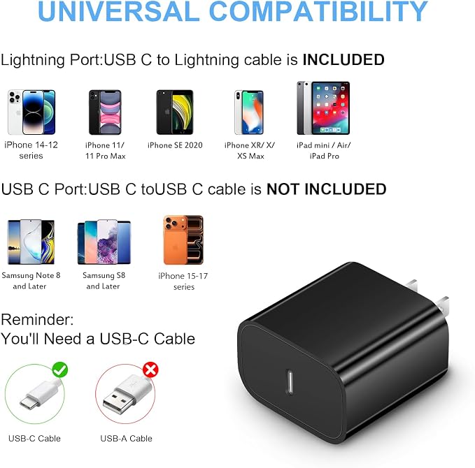 iPhone Charger Fast Charging 3+3Pack 20W USB C Charger with Lightning Cable | For iPhone 14/13/12/11/Pro/Pro Max/Mini/Xs Max/XR/X iPad