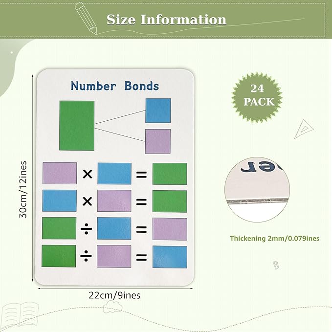 24 Set Multiplication Chart WhiteBoard, 9" x 12" Double Sided Dry Erase Multiplication Flash Cards Times Table Chart Math Manipulatives for Kids Students 1st/2nd/3rd/4th Grade Home Supplies