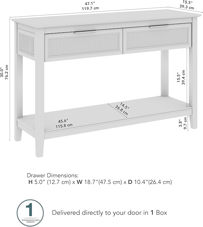 Bush Home Fluted Console Table with Drawers, Living Room Furniture, Camille Collection, Onyx Birch Black
