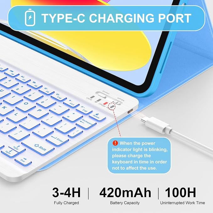 Soke for iPad (A16) 11th/10th Gen Case with Keyboard Black Marble | For iPad 11/10.9 inch(2025/2022) 7 Color Backlight Magnetic wireless Detachable Keyboard Case Built-in Pencil Holder
