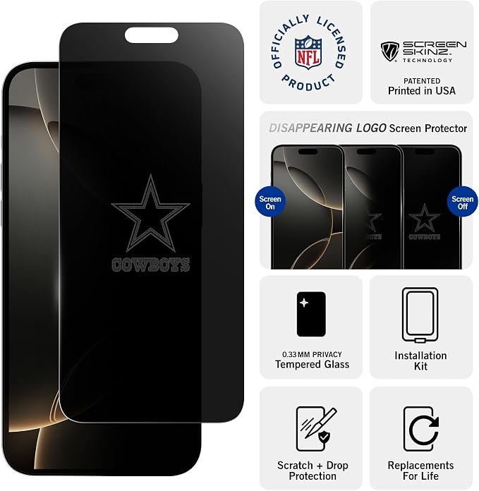 NFL Arizona Cardinals Privacy Screen Protector As Seen on Shark Tank Tank for iPhone 17 w/ Disappearing Design - Scratch-Resistant Glass Protector - Easy-Install Screen Guard w/ Disappearing Design (I