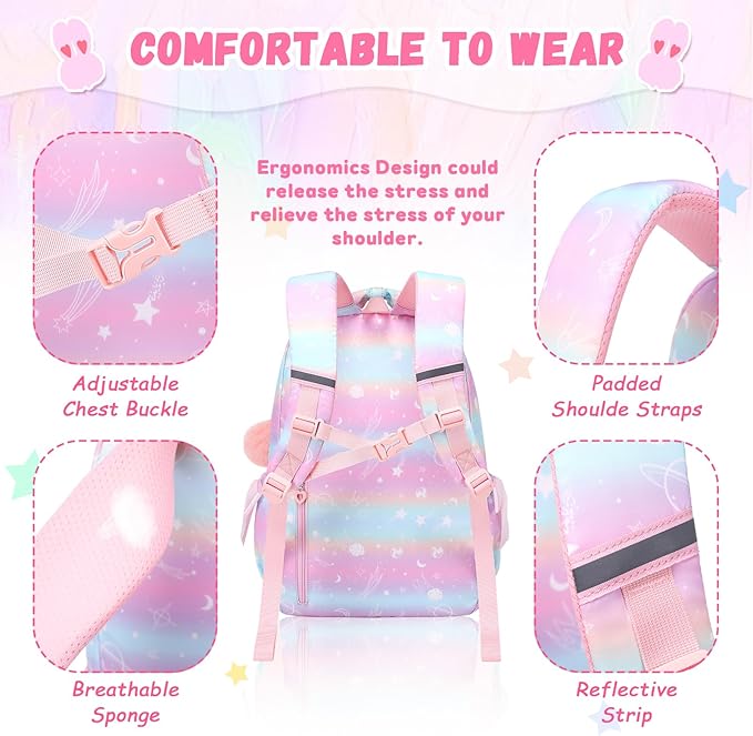 Kids Backpack for Girls - School Bags for Middle School Students - Book Bag for Elementary Primary - Kawaii Ita Backpack - Pink Planet
