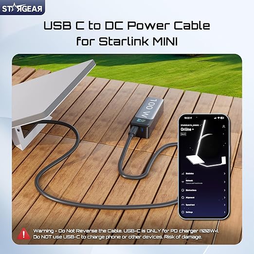 Starlink Mini Cable 16.4FT 18AWG 140W Starlink USB C to DC Power Cable with Smart Protocol Chip Waterproof DesignMini Accessories Compatible with 100W+ PD Source 28V PPS 20V PD Protocols