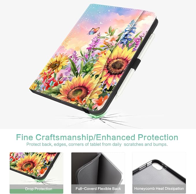 Lokigo Case for iPad (A16) 11th/10th Generation Aurora Forest | for iPad 11th-11 Inch/10th-10.9 Inch Stand Cover Pencil Holder/Hand Strap/Pocket Support Touch ID Auto Wake/Sleep