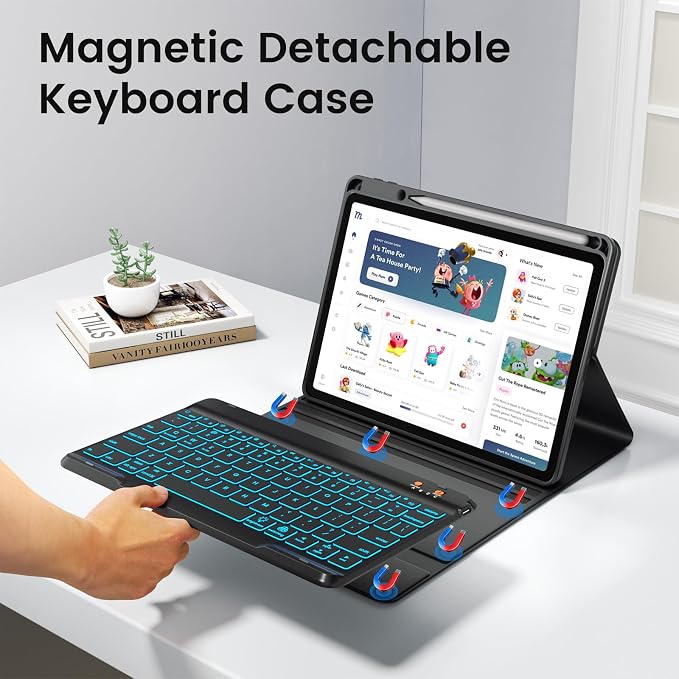 BLUTLOTUS Keyboard case for iPad 9th/8th/7th Generation 10.2 Inch - Backlit Wireless Detachable Folio Keyboard Cover with Pencil Holder for iPad 9th/8th/7th Gen Air 3rd Generation 10.5 Inch