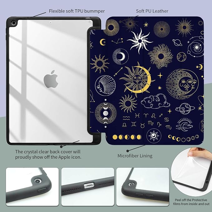Case for iPad 9th/8th/7th GenerationiPad 10.2 inch Case Clear Back iPad 2021/2020/2019 CoverTrifold StandPencil HolderAuto Sleep/Wake UpCute Aesthetic DesignedCheckerboard