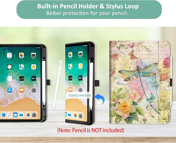 Vimorco Folio Case for iPad Air 13 inch M4/M3/M2 (2026/2025/2024)Dragonfly | for iPad Pro 12.9 inch 6th/5th/4th/3rd GenerationPencil Holder&ampPocket&ampHand StrapAdjustable Angles CoverAuto Sle