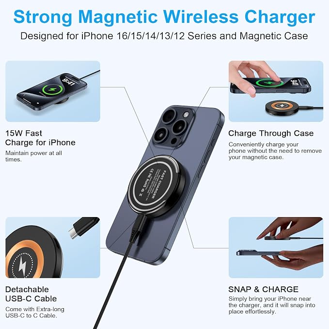 Magnetic Charger Wireless Fast Charging Pad 15W Magsafe Wireless Charger Stand 2Pack for Samsung Galaxy S25 FE S25 Ultra Z Flip7/Fold7 6 S25 Edge S24 Plus S23 FE S22Pixel 10 9aiPhone 17 Pro Max 16e
