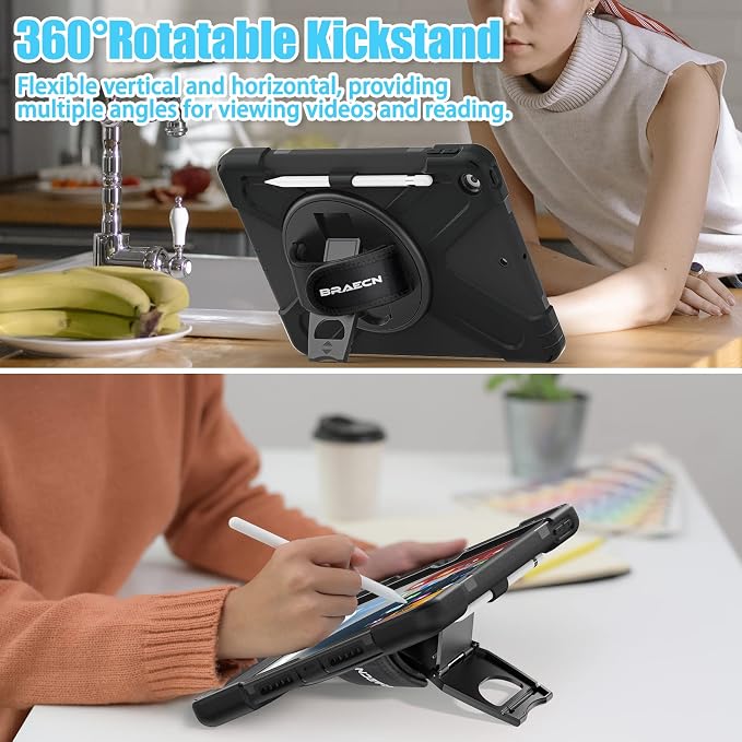BRAECNstock Shockproof Case for iPad 9th/8th/7th Gen 10.2 Blue | All-in-1 Case Hand Strap &amp Stand Shoulder Straps Pencil Holder Screen Protector – For Office Commute &amp Presentation