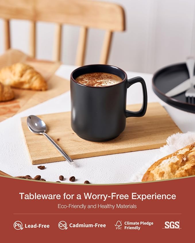 famiware Coffee Mugs Set of 6, Nebula 14oz Coffee Mugs, Ceramic Cup Set with Handle for Latte, Tea, Milk, Cappuccino, Cocoa, Matte Black