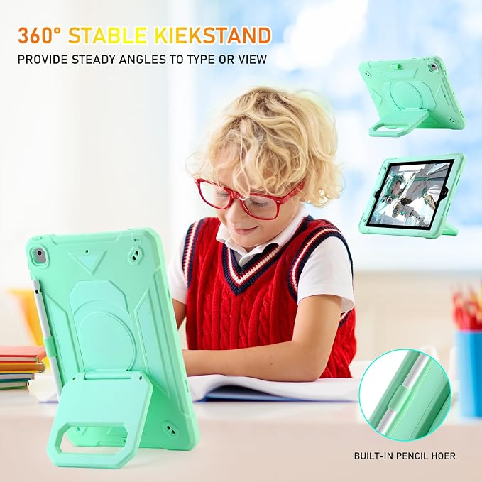 for iPad 9th/8th/7th Generation Case iPad 10.2 Case 2021/2020/2019 Rugged Heavy Duty Shockproof Protective Kids Case with Screen Protector/360° Rotating Folding Stand/Pencil Holder/Shoulder Strap