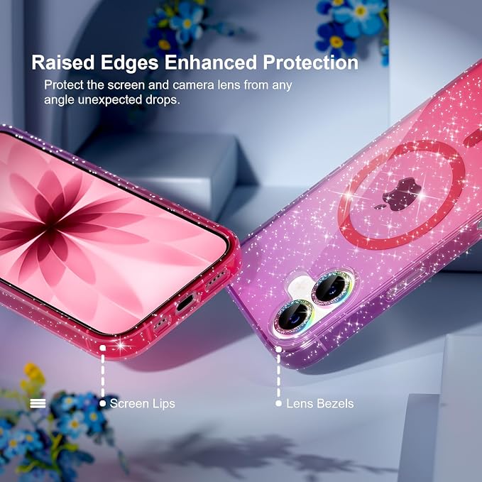 Choiche for iPhone 15 Pro Max Case Compatible with MagSafe Glitter Black | Women Girly Cute Glitter Sparkly Magnetic Phone Case with Diamond Camera Lens Protectors Military-Grade Drop Protection 6.7