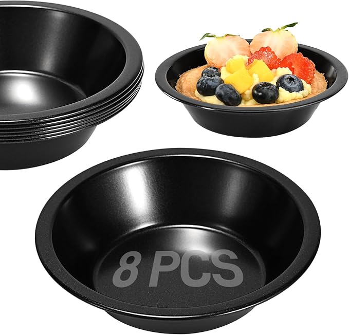 CGGYYZ 8 Pcs 4 Inch Mini Pie Pan Tins, Round Tart Pans, Carbon Steel Pizza Pan Nonstick Quiche Pans for Baking Small Bakeware Set - Oven & Dishwasher Safe