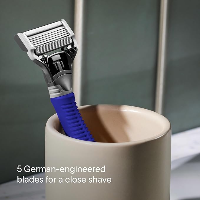 Harry's Original Shaving Kit for Men - Razor Handle, 5 Razor Blade Refills, Foaming Shave Gel, and Travel Blade Cover - Ocean Blue
