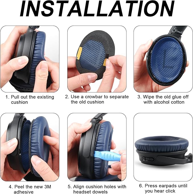 Premium Replacement Ear Pads for Bose QC35 & QC35ii Headphones by GEVO- Comfortable Adaptive Memory Foam and Extra Durable - Fits QuietComfort 35 & 35ii / SoundLink 1&2 AE（Over-Ear（Blue）
