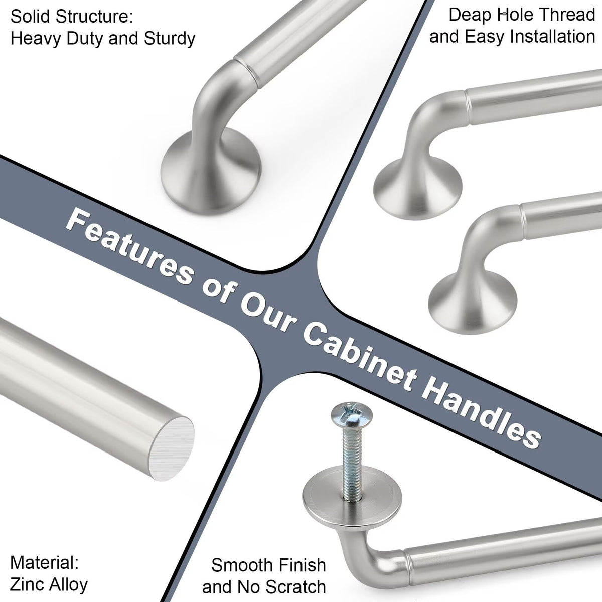 knobelite 5Pack Hole Centers 3inch/76mm Satin Nickel Kitchen Cabinet Handles Solid Zinc Alloy Brushed Nickel Cabinet Pulls Bow Handle for Home Furnitures Closet Cupboard and Drawer Total Length 98mm