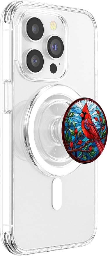 Stained Glass Red Cardinal Bird Christmas Cute Bird Lovers PopSockets Adhesive PopGrip