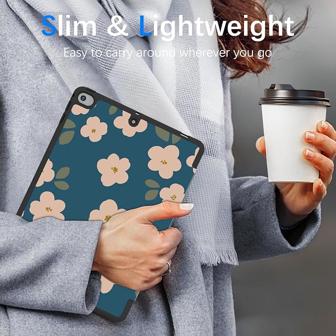 Case for iPad 6th / 5th Generation 9.7-inch iPad Air 2 /Air 1 | Smart Trifold Stand Shockproof Case with Pencil Holder Auto Wake/Sleep Cover Viewing &amp Typing Angles Black Flowers