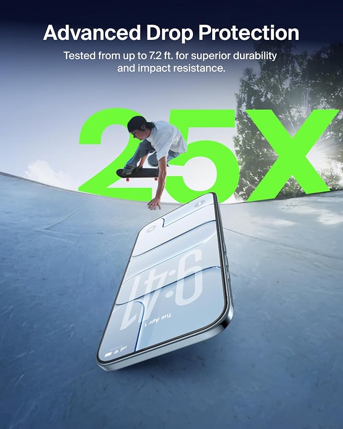 Belkin ScreenForce UltraGlass 2 Screen Protector for iPhone Air 25X Stronger Glass Scratch-Resistant &amp Impact Protection Easy Align Tray for Bubble-Free Application Made with Recycled Glass
