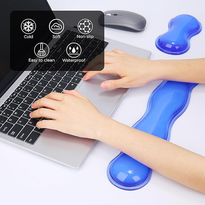 Gel Wrist Rest for Keyboard and Mouse, Wrist Rest for Keyboard, Mouse Wrist Support, Pain Relief, Cool Touch, Non-Skid, Mouse Wrist pad