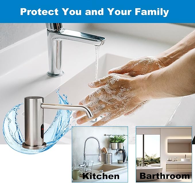Touchless Automatic Soap Dispenser for Kitchen Bathroom Sink Built in Brushed Nickel Liquid Commercial Electric Soap Dispenser with Bottle and Pump Brushed Nickel