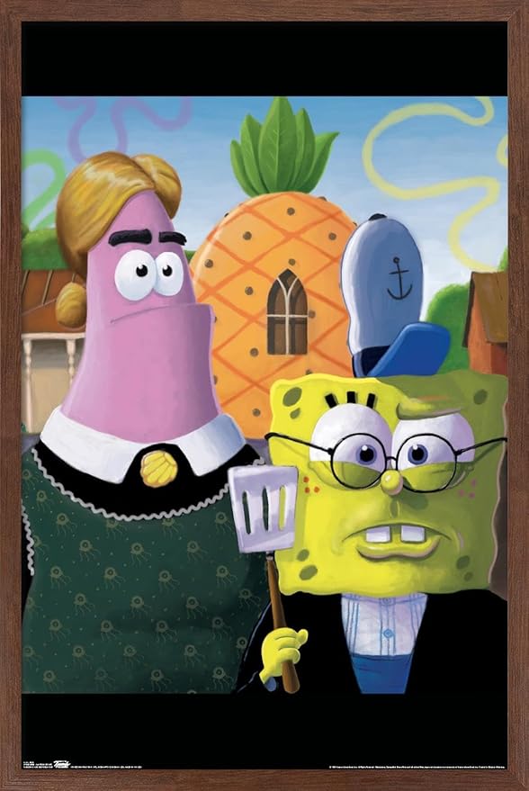 Trends International Nickelodeon Spongebob - American Gothic Wall Poster, 22.375" x 34", Mahogany Framed Version