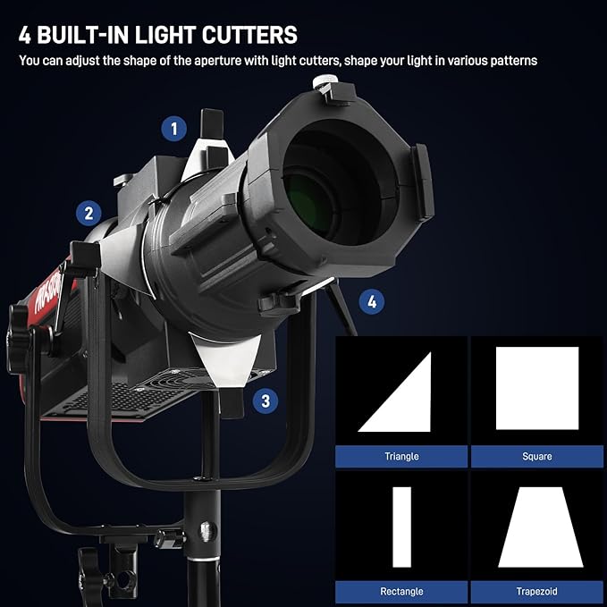 GVM Conical Optical Snoot Kit, Spotlight Snoot Photography with 40° Projection Lens, 30 Gobos and 5 Color Filters, Adjustable Focus Bowens Mount Snoot for Studio LED Video Lights Flash Up to 600W