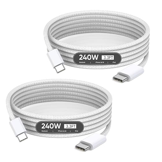 USB C to USB C 240W USB C Cable 2-Pack 10ft C to C Cable Fast Charging for MacBook Pro/MacBook Air iPad Pro/iPad Air iPhone 16 15 Pro Max Plus Samsung GalaxyCompatible 140W/100W/65W/45W/35W/20W