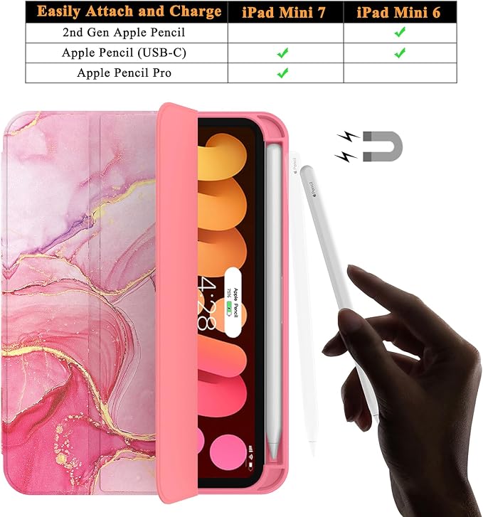 Soke Case for iPad mini (A17 Pro) 7th/ 6th Generation (Book Wine) | Built-in Apple Pencil Slot fit iPad Mini 2024 and 2021 8.3 inch Auto Sleep/Wake