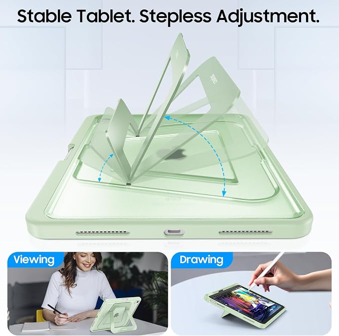 Fintie Shockproof Case for iPad (A16) 11th Gen 11-in iPad 10th Gen 10.9 | Slim Frosted Hard Back Cover Multi-Angle Viewing Built-in Kickstand &amp Pencil Holder Anti-Scratch Black