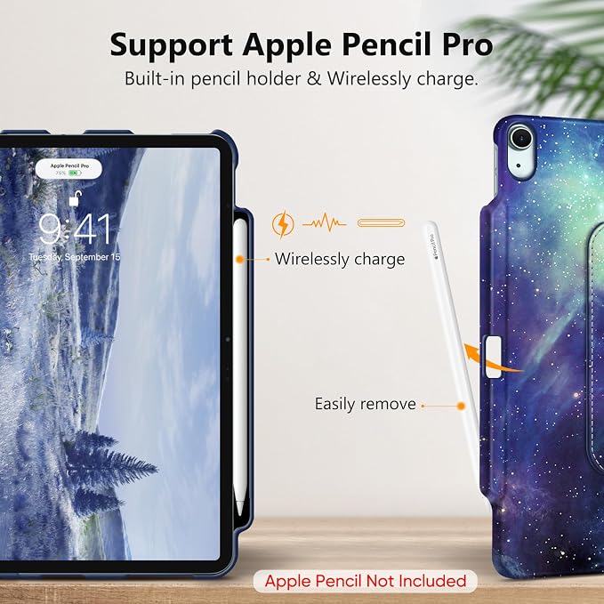 Fintie Rotating Case for iPad Air 13-inch M4/M3/M2 (2026/2025/2024) | 360° Swivel Stand Landscape &amp Portrait Viewing Shockproof Protective Cover Pencil Holder Auto Sleep/Wake Black