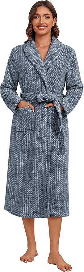 Ekouaer Women's Robe Plush Soft Long Bathrobe Cozy Warm Shawl Collar Spa Robe with Pockets