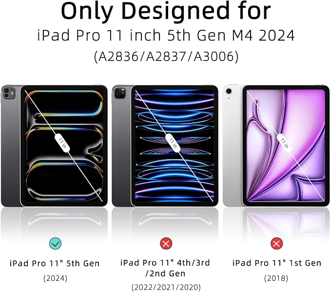 Case for iPad Pro 11 inch M5/M4 (2025/2024 6th/5th Generation) Removable and Detachable Magnetic Cover with Pencil Holder Vertical Adjustable Stand Tri-Fold Multi-Angle Black
