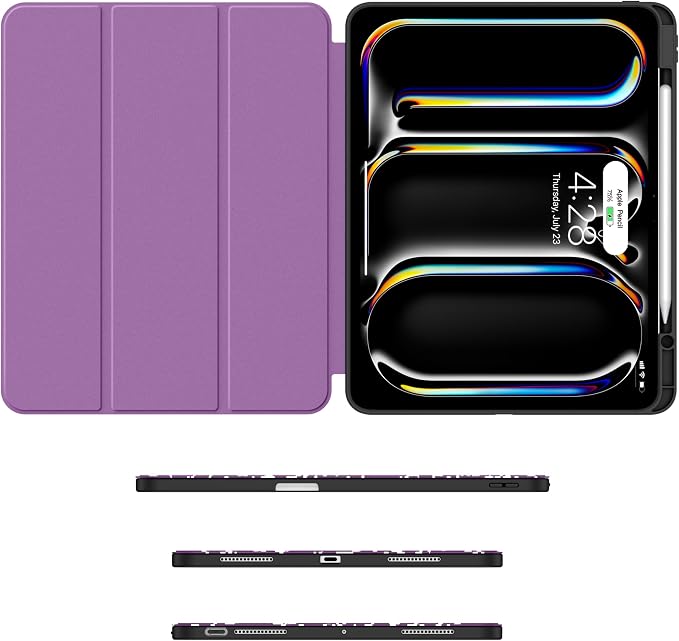 Soke Case for New iPad Pro 13 Inch (M5/M4 2025/2024 Release) with Pencil Holder Trifold Stand Shockproof [Support Apple Pencil Charging + Auto Wake/Sleep] Soft TPU Back Cover Book Black