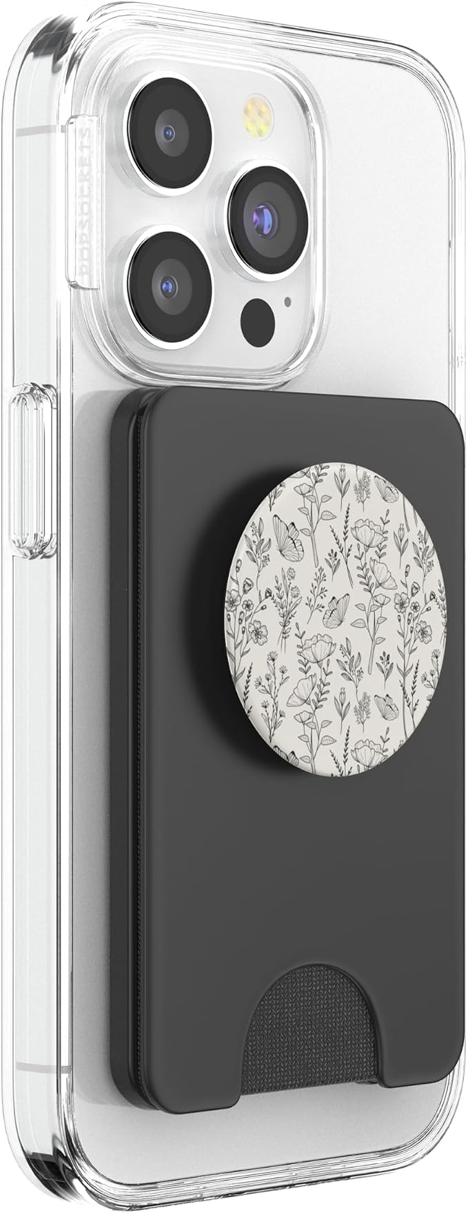Black &amp Cream Butterfly Meadow Botanical Wildflower Pattern PopSockets Adhesive PopGrip