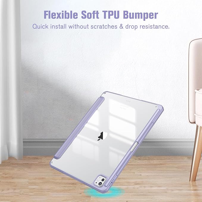 Fintie Slim Clear Case for iPad Pro 13-inch (M5) 2025 / (M4) 2024 | Slim Hybrid Shockproof Hard PC Back Cover Pencil Holder Viewing &amp Typing Angles Auto Sleep/Wake Black
