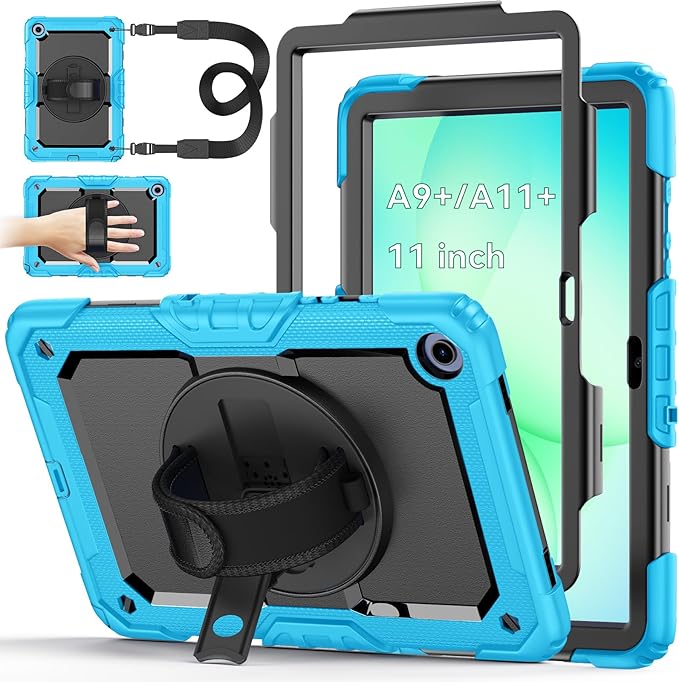 Case for Samsung Galaxy Tab A11+ Plus 11 Inch Ubearkk for Galaxy Tab A9+ Plus Case Full-Body Drop Protection Cover with Screen Protector 360° Rotating Stand and Hand/Shoulder StrapBrightblue