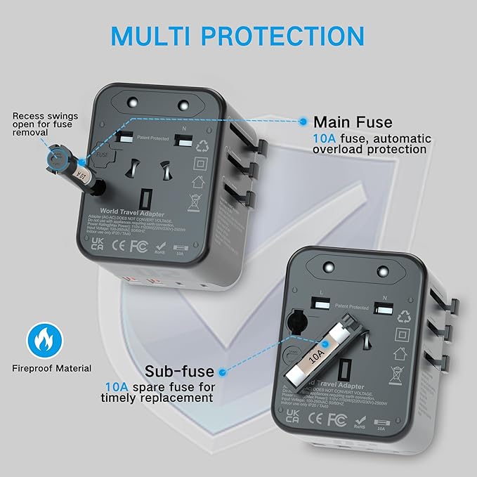 Universal Travel Adapter,adaptador de enchufe de pared internacional de CA de 20 W,cargador de viaje de 2 puertos USB C y 2 puertos USB para EE.UU.UE Reino Unido y Australia