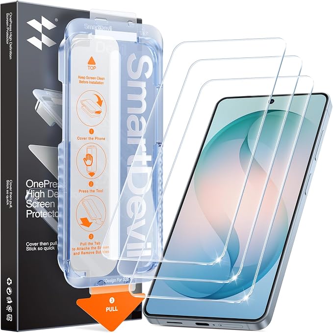 SMARTDEVIL [3 Pack for Samsung Galaxy S24 Screen Protector Finger Print Reader Compatible Fast &amp Easy Installation Clear 9H Tempered Glass Film Alignment Frame [Dust-Free &amp Bubble-Free]